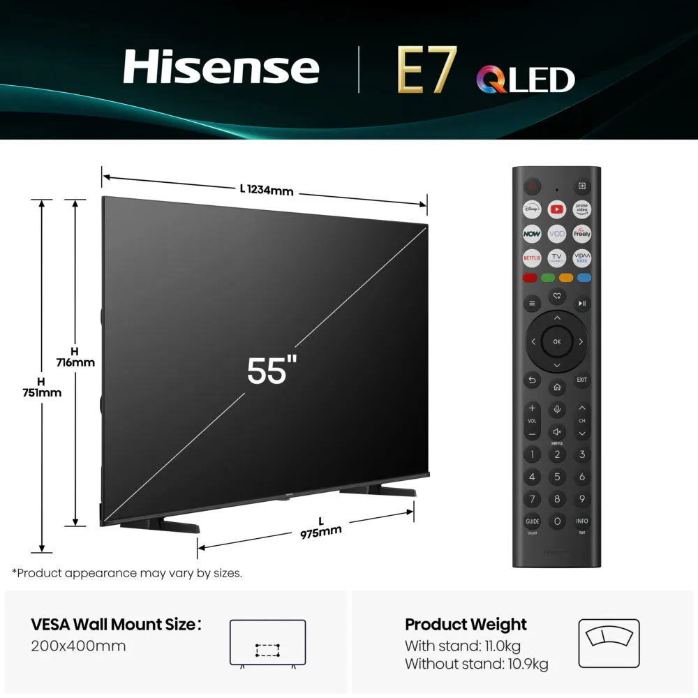 Hisense 55E7QTUK 55 inç 4K Ultra HD QLED TV Thumbnail 1