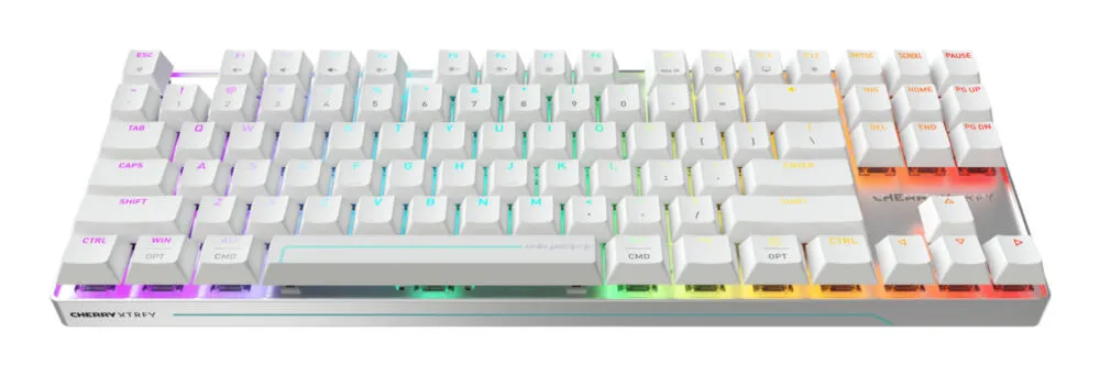 CHERRY MX 8.2 Pro TMR Wireless Oyun USB + RF + Bluetooth QWERTY ABD Uluslararası Gümüş, Beyaz Klavye Thumbnail 1