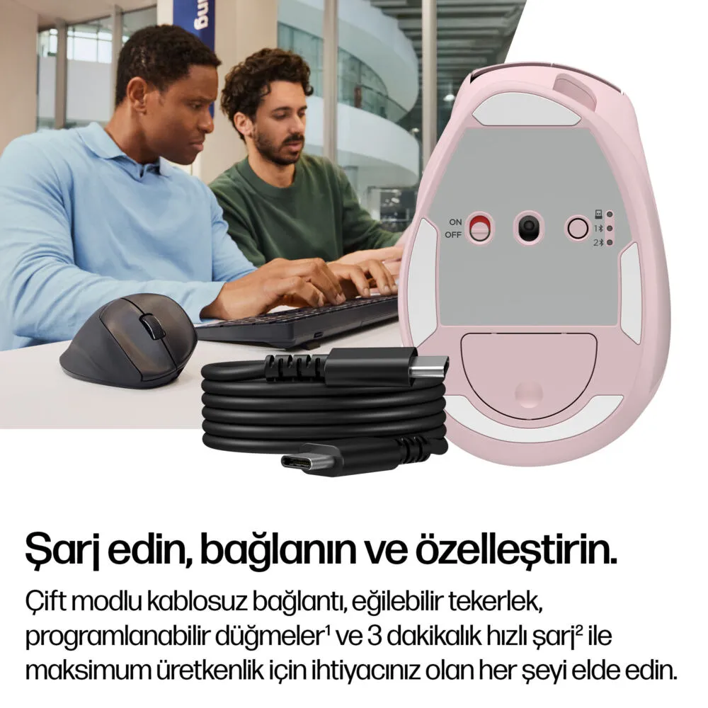 HP Tilt Ergonomik Pembe 720M BH7N4AA 6000 DPI Bluetooth Kablosuz Mouse Thumbnail 10