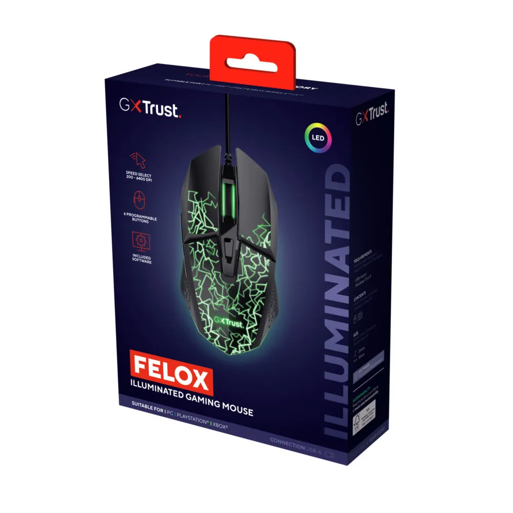 Trust GXT 113 Felox 25749 6400 DPI Oyuncu Faresi Thumbnail 10