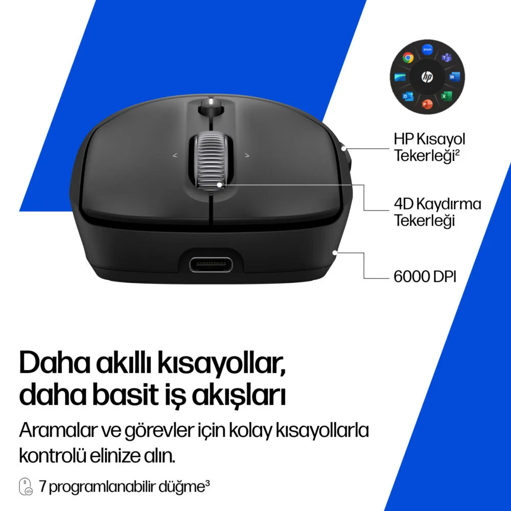 HP 705 Şarj Edilebilir AZ7B1AA 6000 DPI Bluetooth Kablosuz Mouse Thumbnail 8