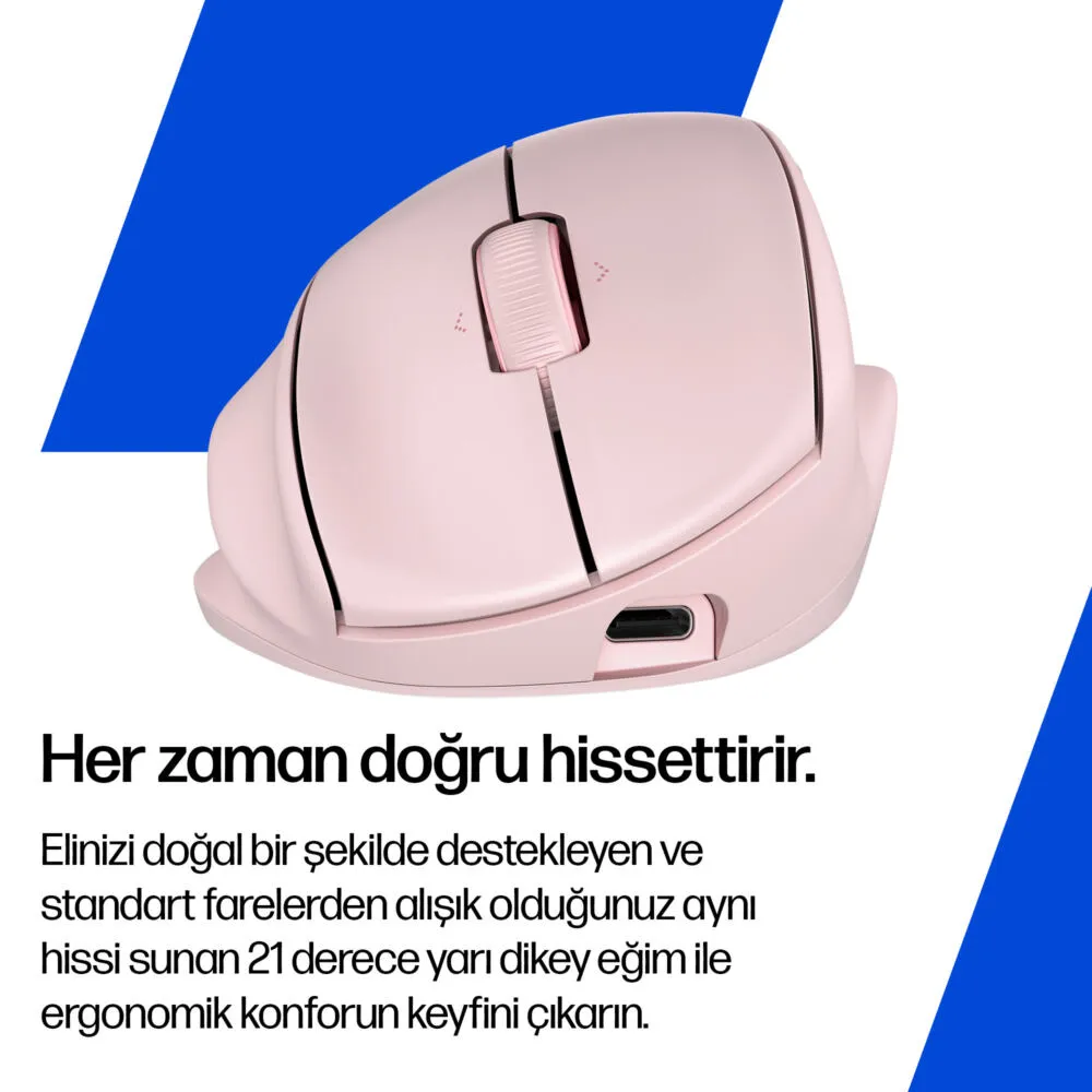 HP Tilt Ergonomik Pembe 720M BH7N4AA 6000 DPI Bluetooth Kablosuz Mouse Thumbnail 6