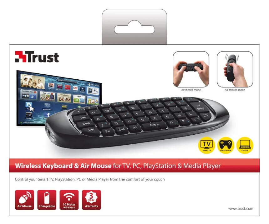 Trust Wireless Keyboard & Air Mouse for TV, PC, PS & Media Player 20085 Klavye Thumbnail 5
