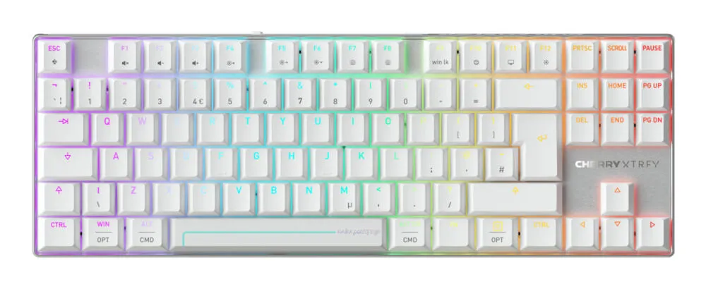 CHERRY MX 8.2 Pro TMR Wireless Oyun USB + RF + Bluetooth QWERTY İngiliz İngilizcesi Gümüş, Beyaz Klavye