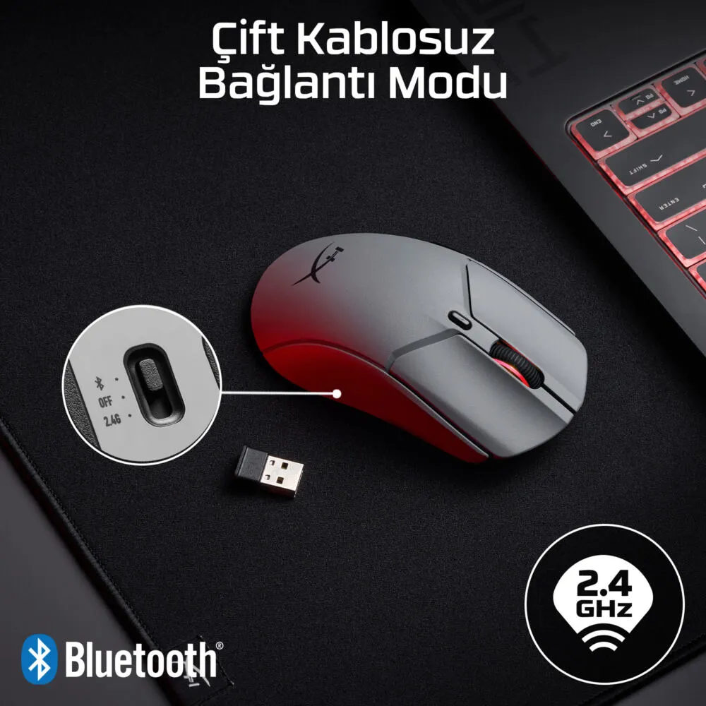 HyperX Pulsefire Haste 2 Pro - 4K Kablosuz Oyun Faresi A1KY5AA 26000 DPI Bluetooth Oyuncu Thumbnail 7