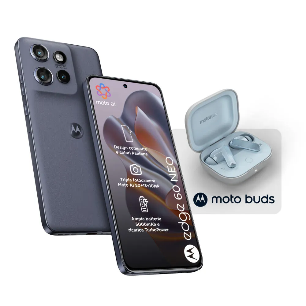Motorola edge 60 neo + Moto Buds PG38C05749 16,1 cm (6.36") Çift SIM Android 15 5G USB C Tipi 8 GB 256 GB 5200 mAh Gri Akıllı Telefon