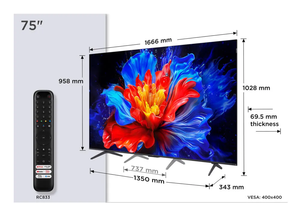 TCL 75P8K-UK 75 inç 120Hz 4K Ultra HD QLED TV Thumbnail 1