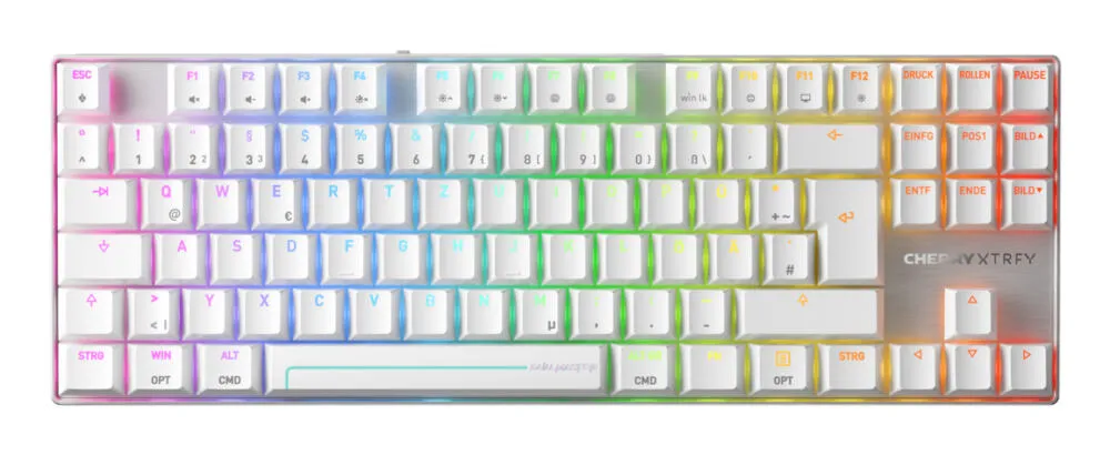 CHERRY MX 8.2 Pro TMR Wireless Oyun USB + RF + Bluetooth QWERTZ Almanca Gümüş, Beyaz Klavye