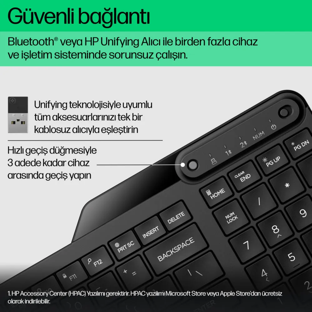 HP 475 Dual-Mode Wireless Keyboard 7N7B9UT Klavye Thumbnail 9