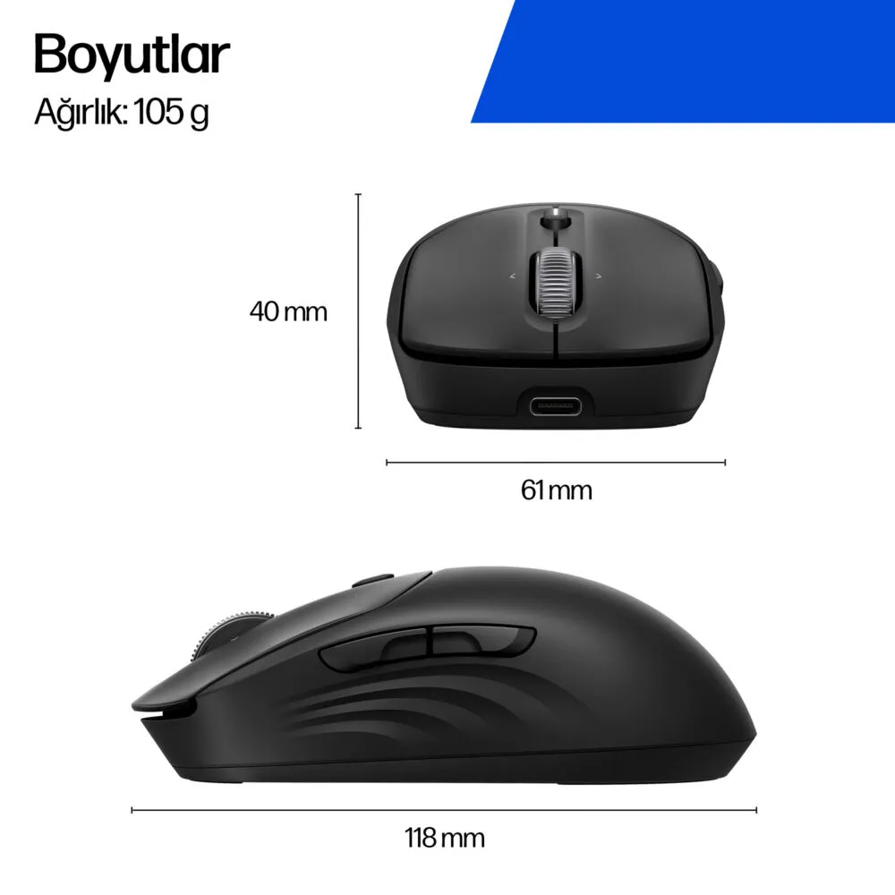 HP 705 Şarj Edilebilir AZ7B1AA 6000 DPI Bluetooth Kablosuz Mouse Thumbnail 2