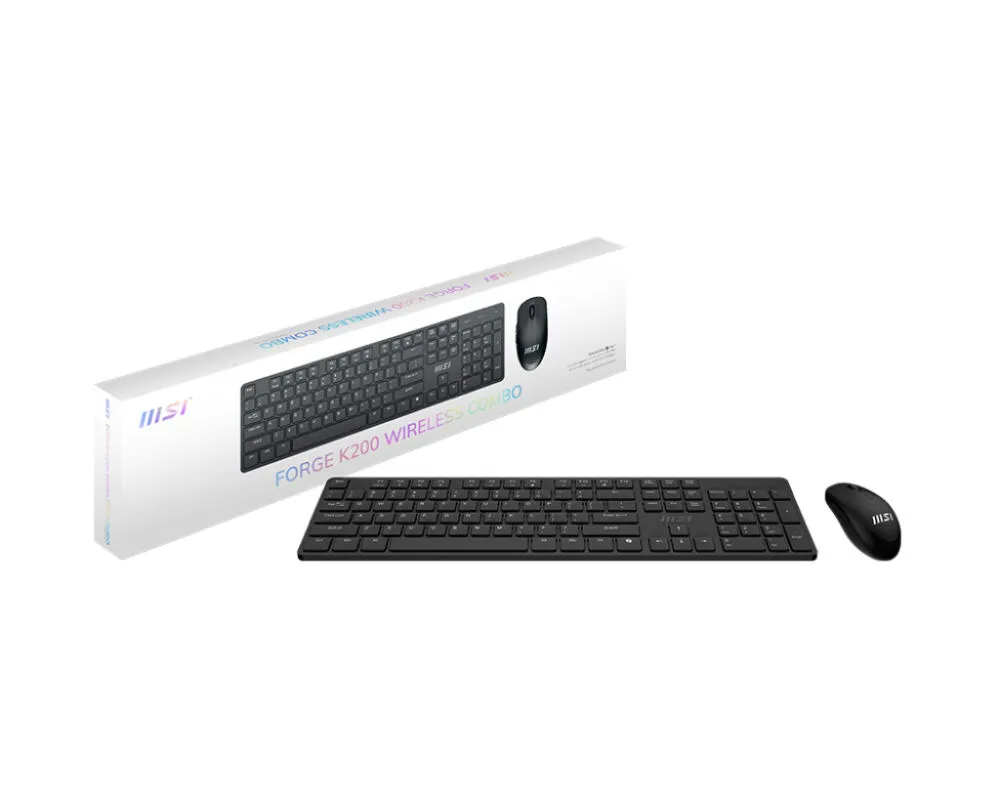 MSI FORGE K200 WIRELESS COMBO US Fare dahil Ev / Ofis USB QWERTY ABD Uluslararası Siyah Klavye & Mouse Seti Thumbnail 4
