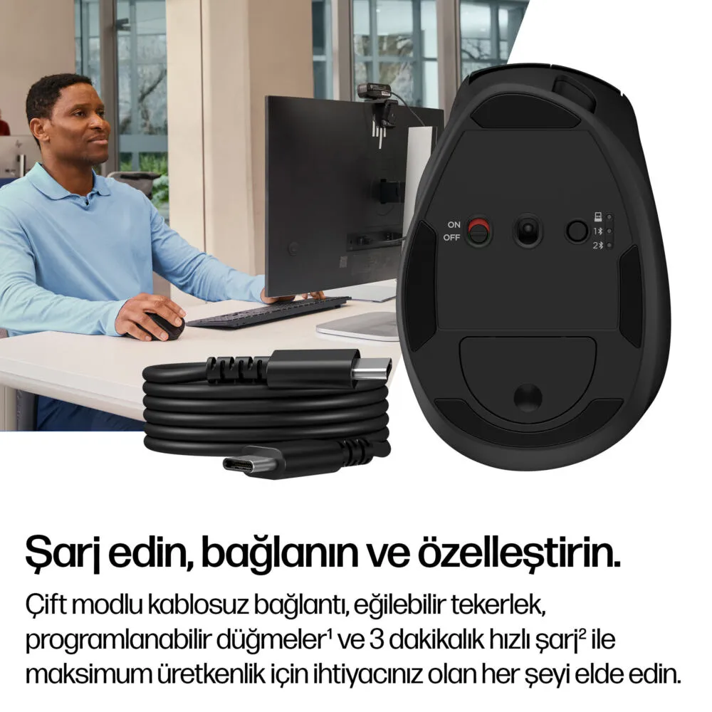HP Tilt Ergonomik 725M BH0Z5AA 6000 DPI Bluetooth Kablosuz Mouse Thumbnail 3