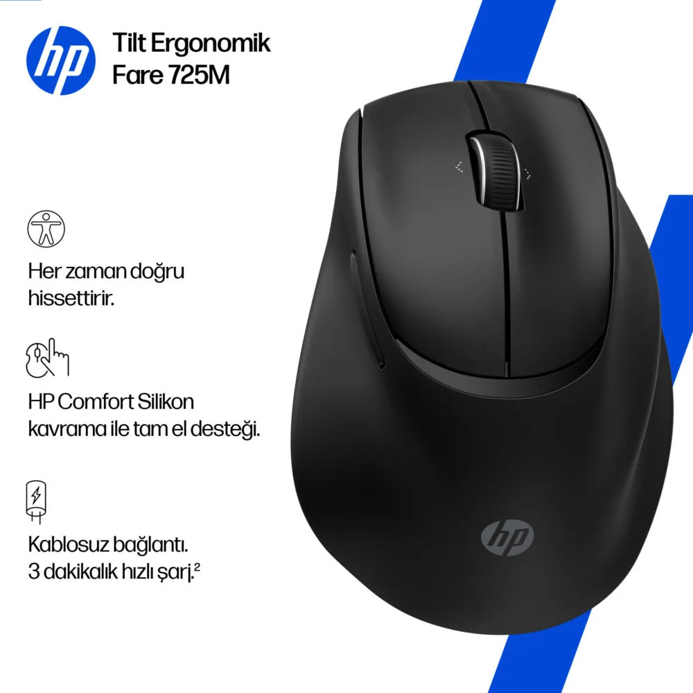 HP Tilt Ergonomik 725M BH0Z5AA 6000 DPI Bluetooth Kablosuz Mouse Thumbnail 9