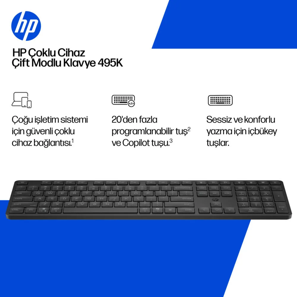 HP 495K Çoklu Cihaz Çift Modlu BD5F5UT Kablosuz Klavye Thumbnail 3