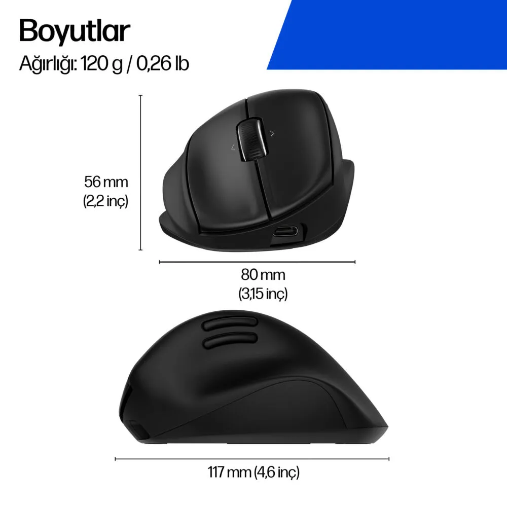 HP Tilt Ergonomik 725M BH0Z5AA 6000 DPI Bluetooth Kablosuz Mouse Thumbnail 1