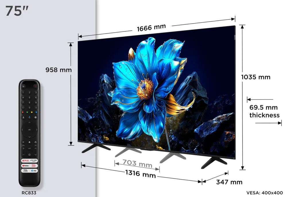 TCL 75P7K-UK 75 inç 4K Ultra HD QLED TV Thumbnail 1