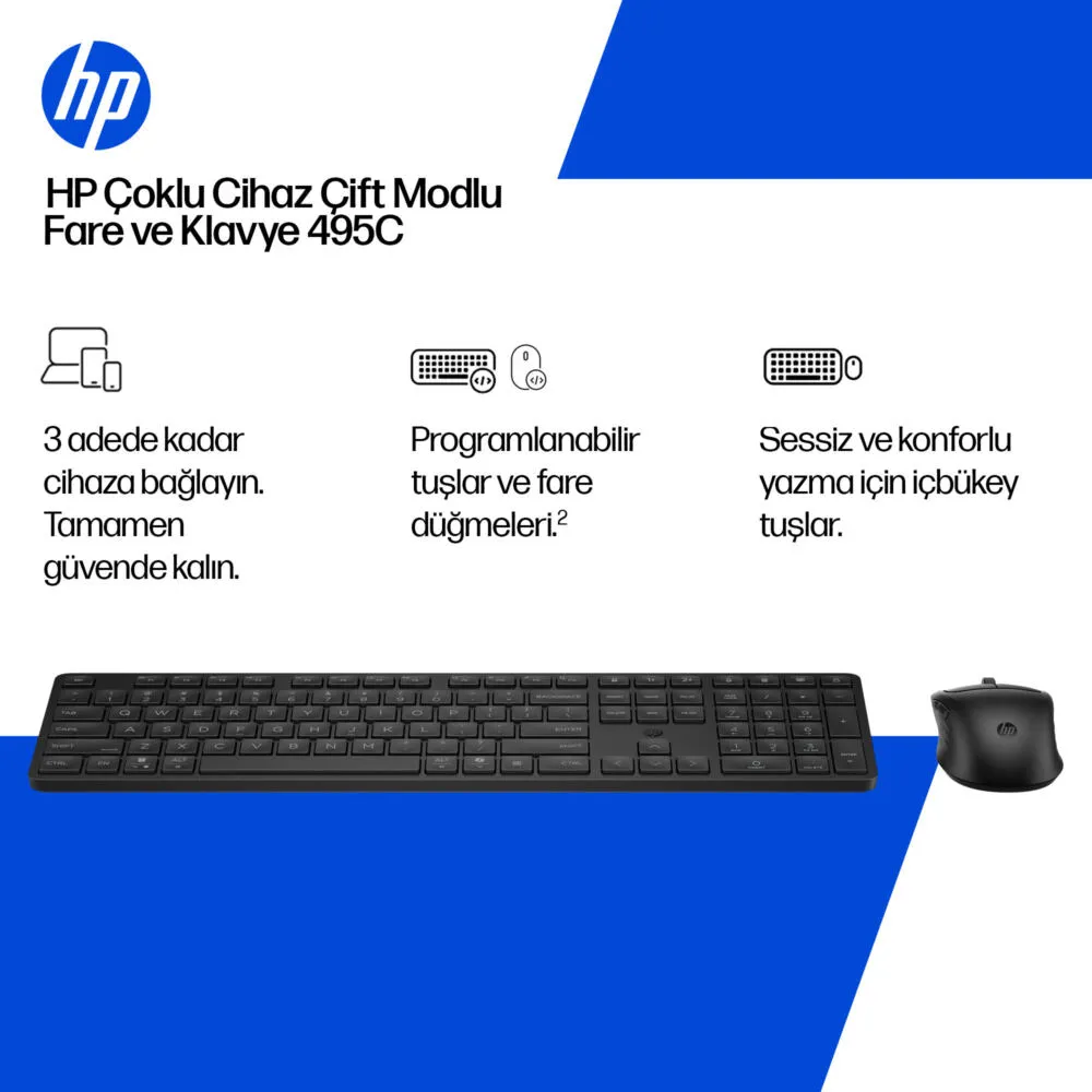 HP Çoklu Cihaz Çift Modlu 495C BE1Q0UT Kablosuz Klavye & Mouse Seti Thumbnail 1
