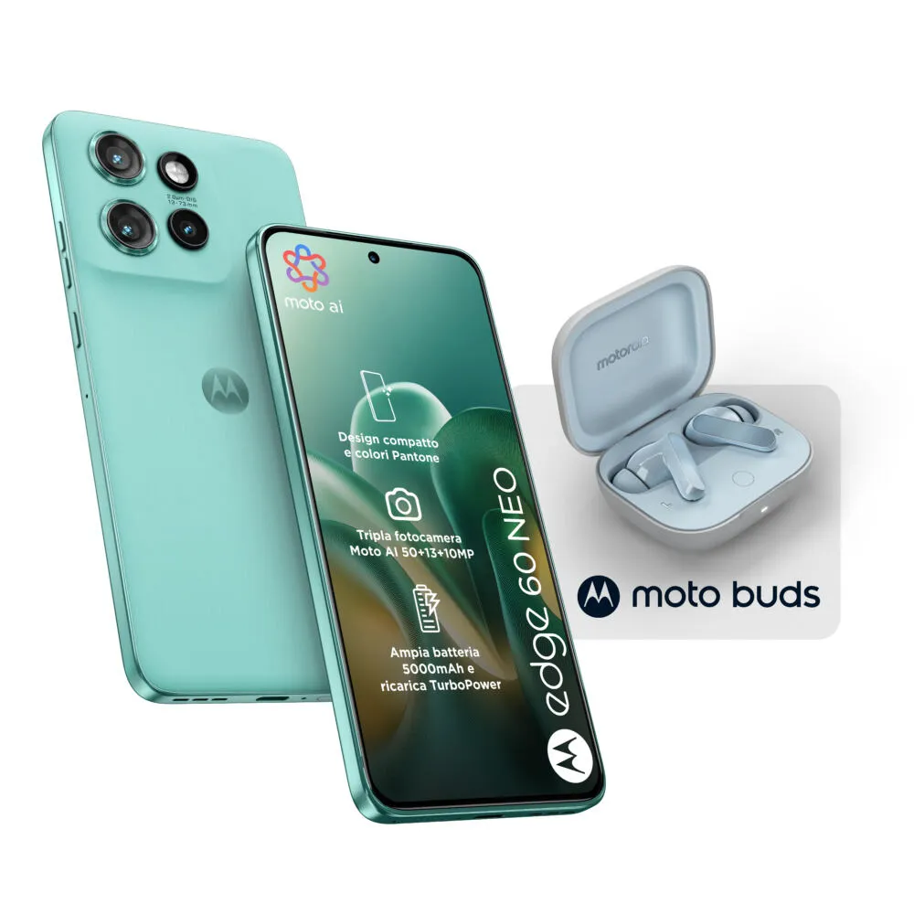 Motorola edge 60 neo + Moto Buds PG38C05749 16,1 cm (6.36") Çift SIM Android 15 5G USB C Tipi 8 GB 256 GB 5200 mAh Yeşil Akıllı Telefon