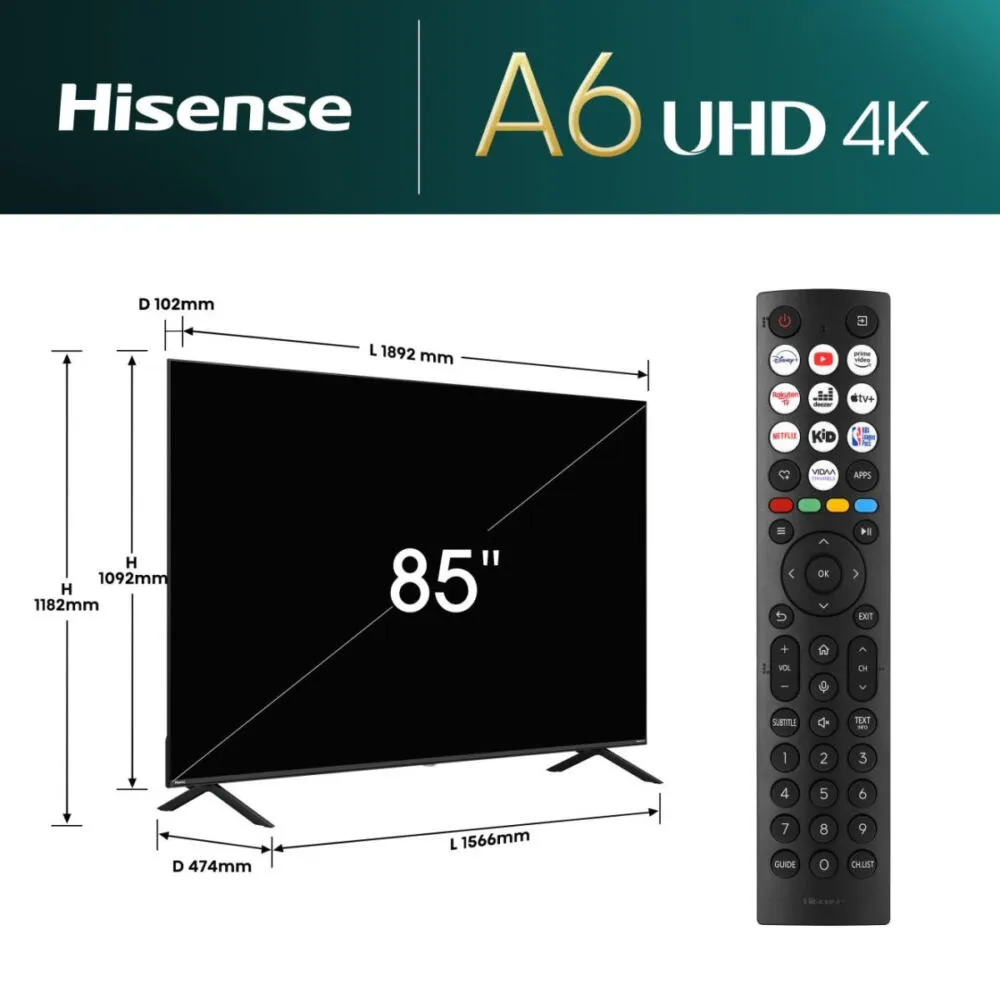 Hisense 85A6N 20014171 85 inç 4K Ultra HD TV Thumbnail 2