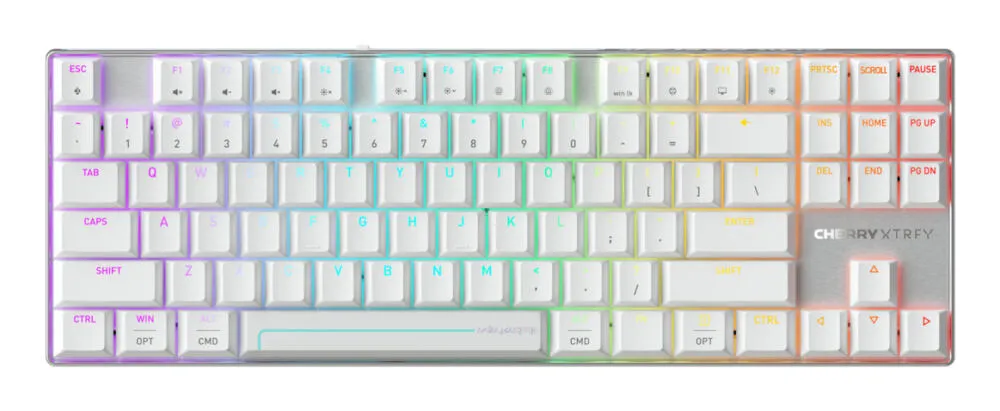 CHERRY MX 8.2 Pro TMR Wireless Oyun USB + RF + Bluetooth QWERTY ABD Uluslararası Gümüş, Beyaz Klavye