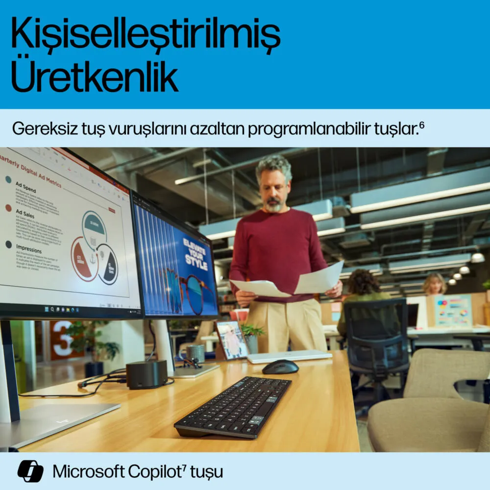 HP 720 Çoklu Cihaz Şarj Edilebilir 9T5B1AA Kablosuz Klavye Thumbnail 10