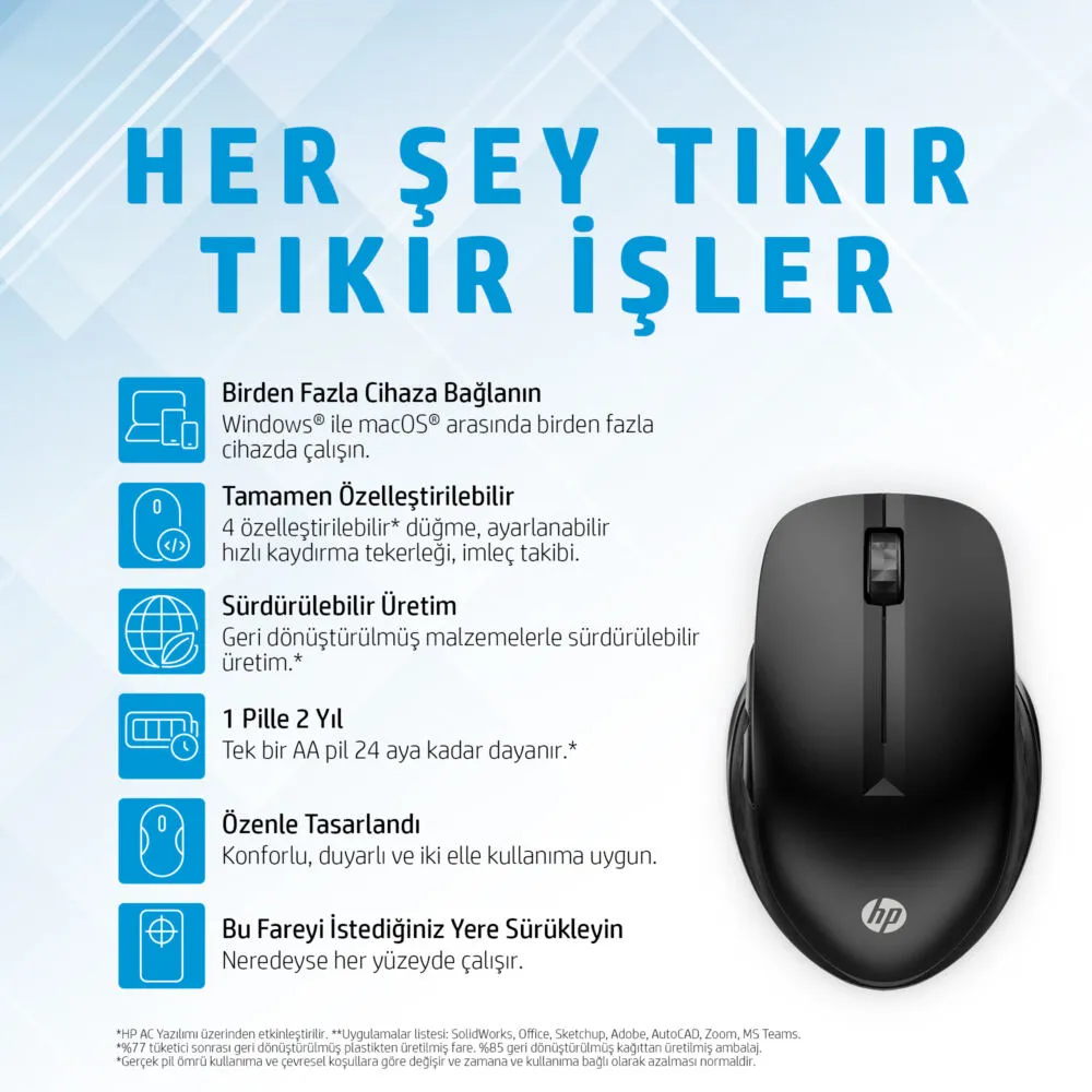 HP 430 Çoklu Cihaz 3B4Q2AA 1200 DPI Bluetooth Kablosuz Mouse Thumbnail 3