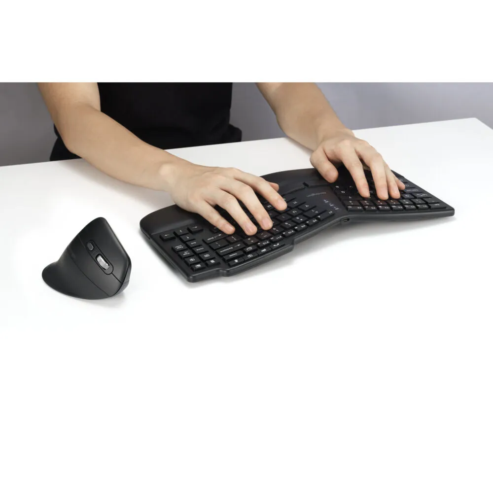 Kensington Pro Fit Ergo KM675 EQ Fare dahil Ofis RF Kablosuz + Bluetooth QWERTY İspanyolca Siyah Klavye Thumbnail 4