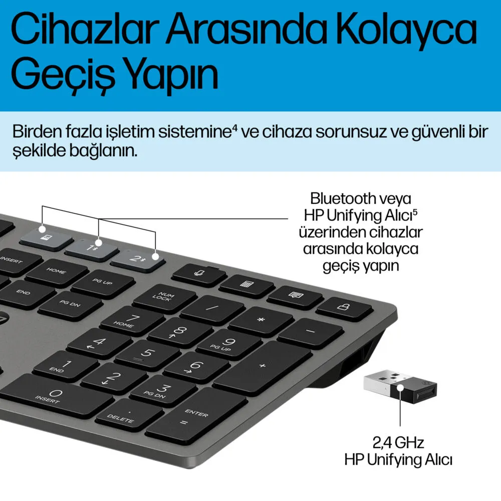 HP 720 Çoklu Cihaz Şarj Edilebilir 9T5B1AA Kablosuz Klavye Thumbnail 8