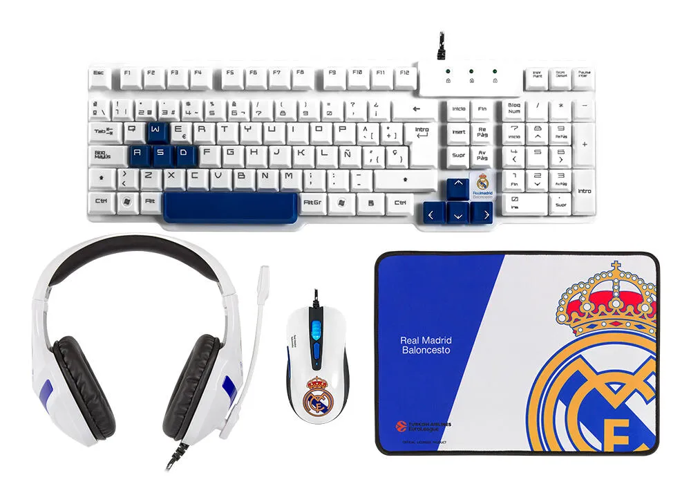 Mars Gaming MCPCHAMPIONRM Fare dahil Oyun USB QWERTY İspanyolca Mavi, Beyaz Oyuncu Klavyesi