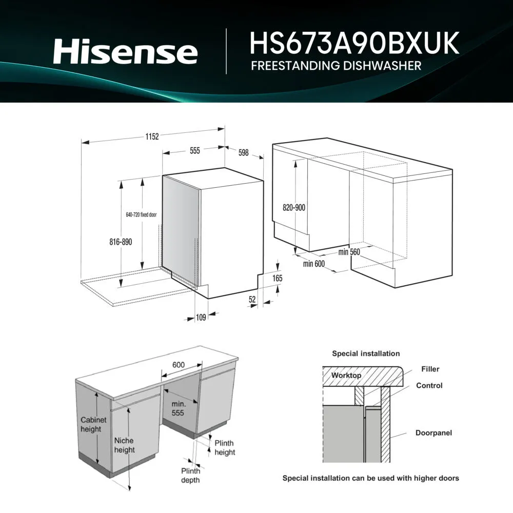 Hisense HS673A90BXUK 16 Kişilik 7 Programlı Bulaşık Makinesi Thumbnail 5