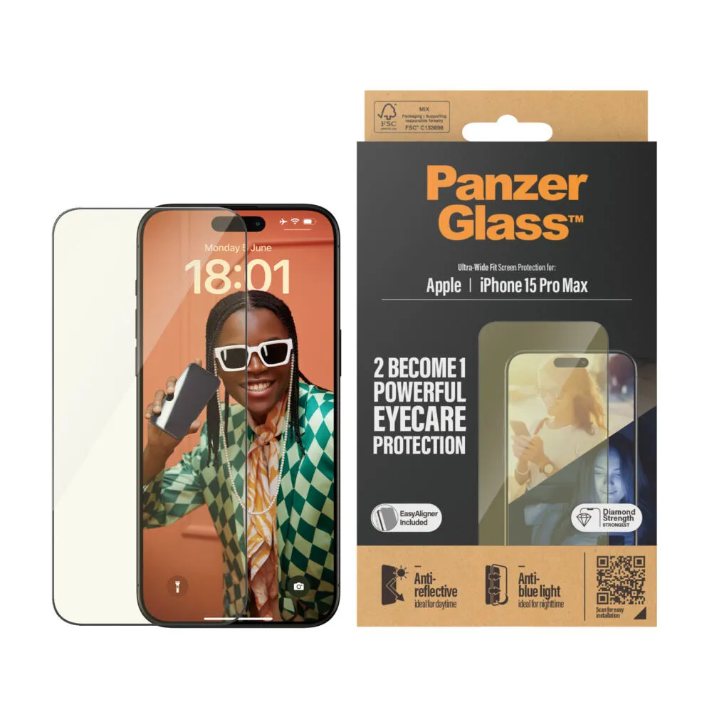 PanzerGlass® EyeCARE™ Screen Protection iPhone 15 Pro Max | Ultra-Wide Fit w. EasyAligner 2816 Thumbnail 1