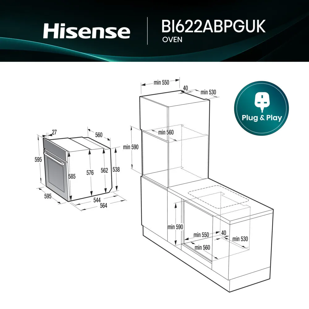 Hisense BI622ABPGUK 77 Litre Ankastre Fırın Thumbnail 6