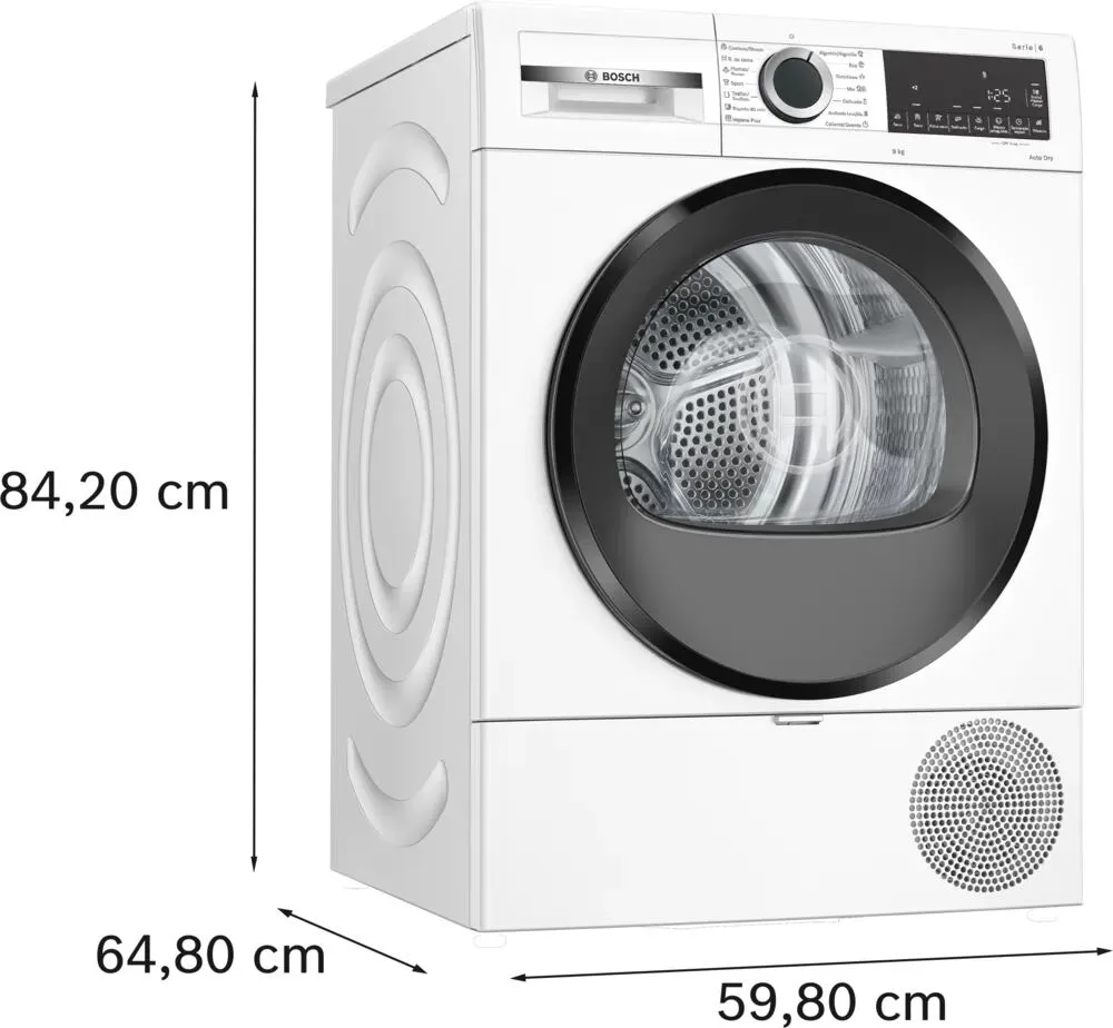 Bosch Serie 6 WQG243D0ES kurutucu Solo Önden yüklemeli 9 kg Beyaz Thumbnail 4