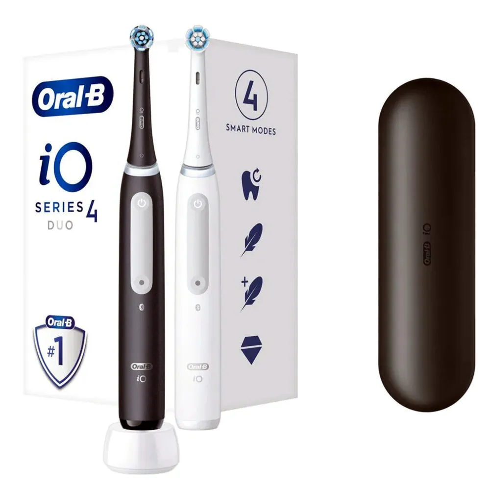Oral-B iO Series 4 Duo Yetişkin Titreşimli diş fırçası Siyah, Beyaz Şarjlı Diş Fırçaları