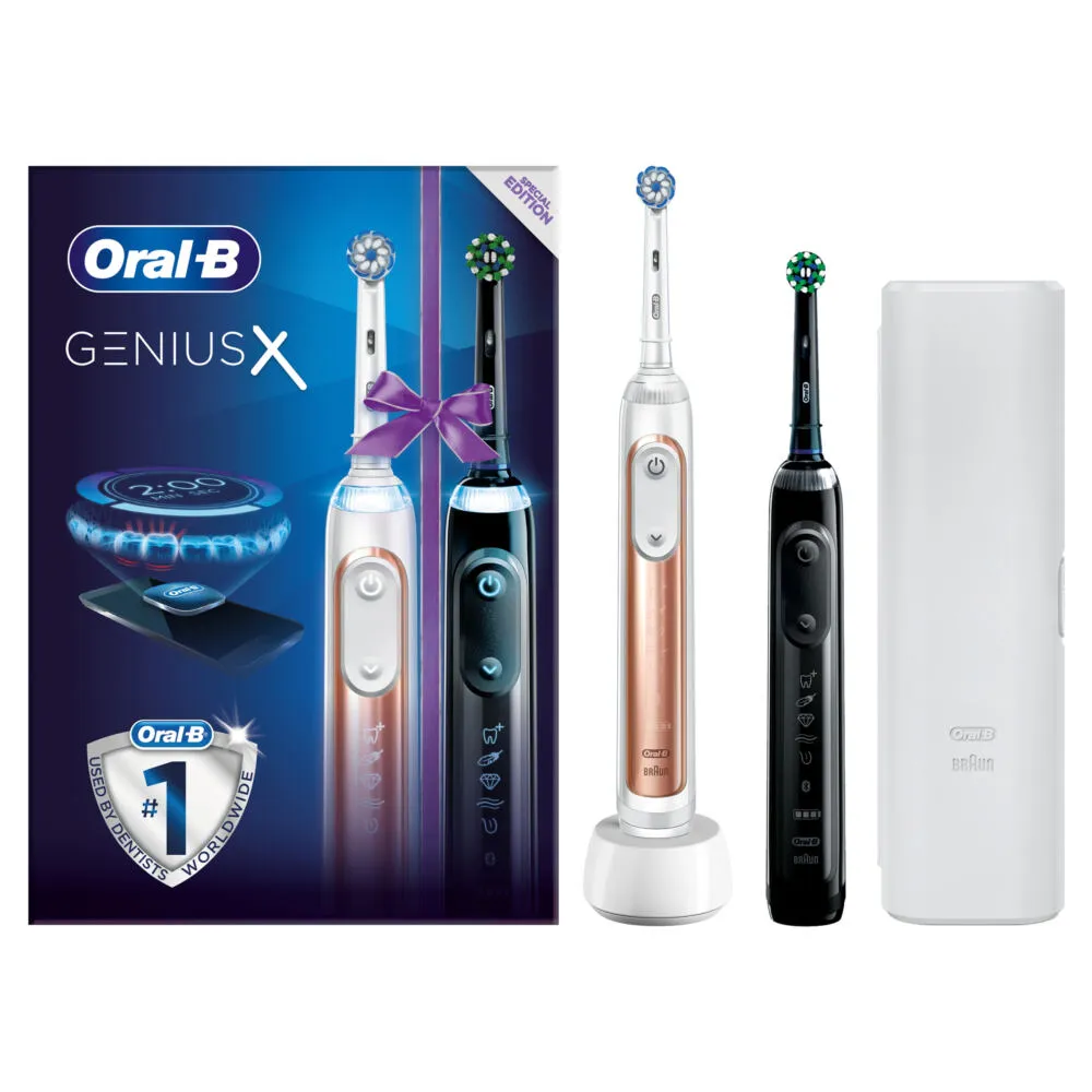 Oral-B Genius X ORAGENXDUO elektrikli diş fırçası Yetişkin Siyah, Pembe Altın Rengi Thumbnail 3