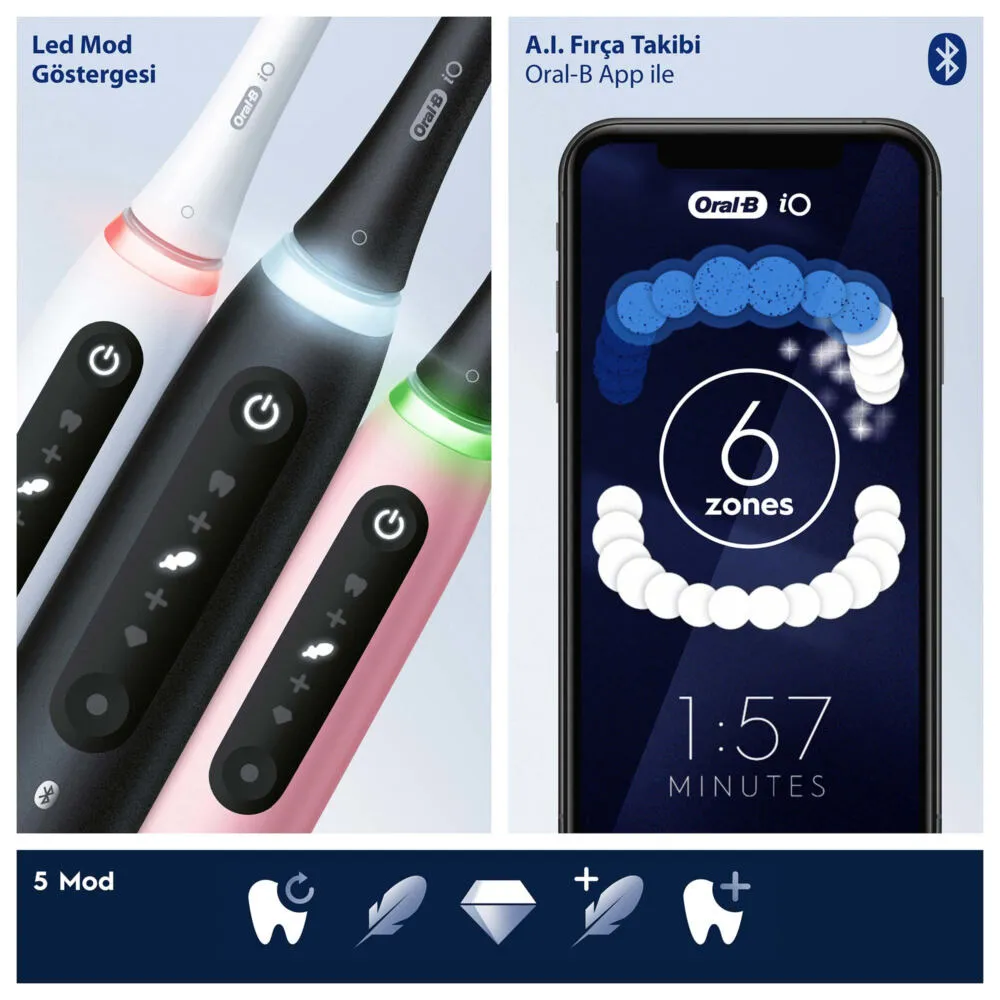 Oral-B iO 5 Yetişkin Titreşimli diş fırçası Siyah, Beyaz Şarjlı Diş Fırçaları