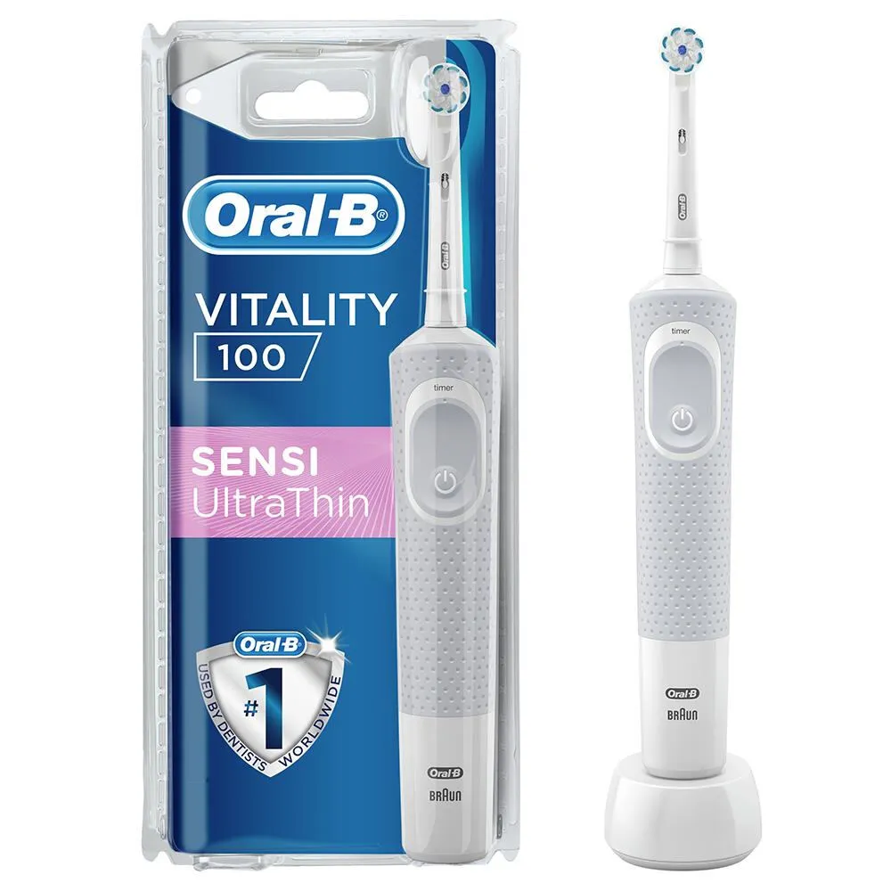 Oral-B Vitality D100 Sensi UltraThin Yetişkin Döner diş fırçası Gri, Beyaz Şarjlı Diş Fırçaları
