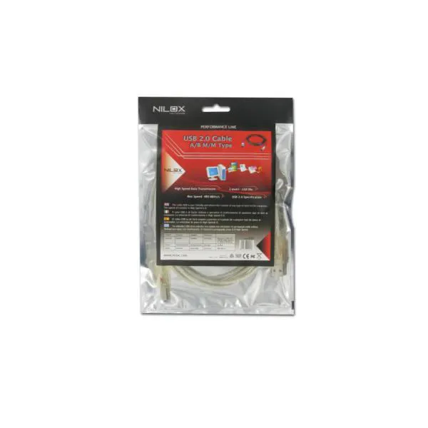 Nilox CAVO USB 2.0- 2MT. LED LUMINOSO A/B 07NXU202LB201 USB A to USB B USB Kablosu Thumbnail 1