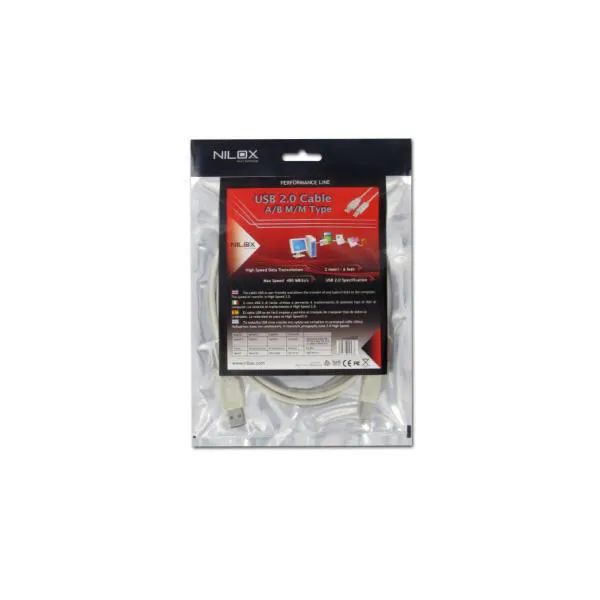 Nilox CAVO USB 2.0 2MT M/M A/B 07NXU202MA201 USB A to USB B USB Kablosu Thumbnail 1