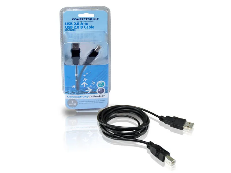 Conceptronic CCUSBAB3 USB kablo 3 m USB A USB B Siyah Thumbnail 3