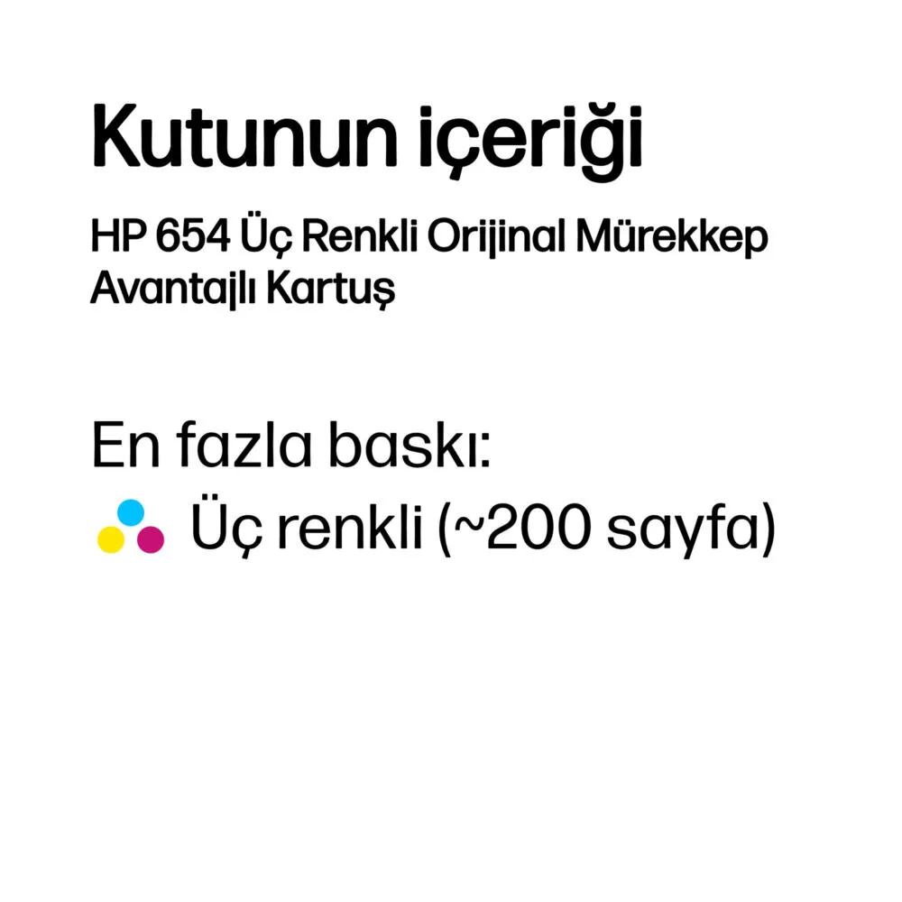 HP 654 Üç Renkli Orijinal Mürekkep Avantajlı Kartuş 7FP38UE Thumbnail 2