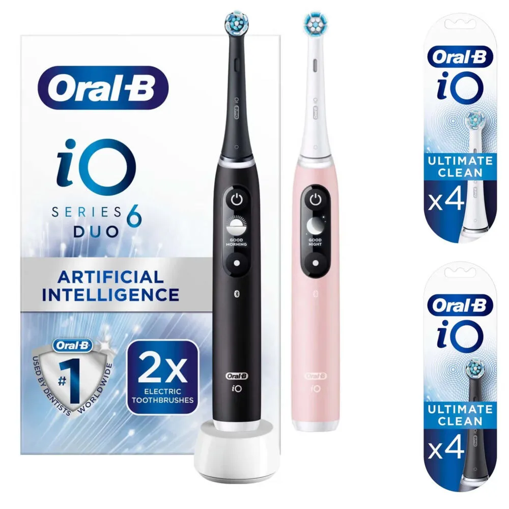 Oral-B iO Series 6 Duo Pack Yetişkin Döner-titreşimli diş fırçası Siyah, Pembe Şarjlı Diş Fırçaları