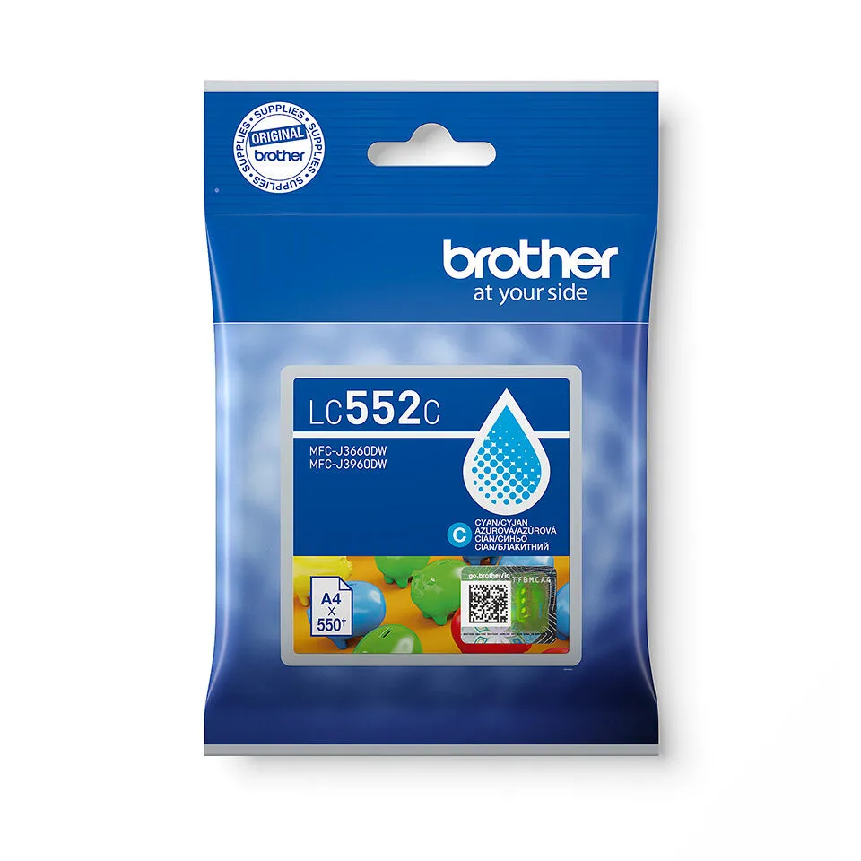 Brother LC552C mürekkep kartuşu 1 adet Orijinal Cam Göbeği