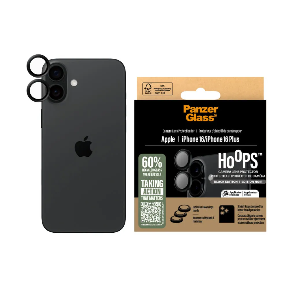 PanzerGlass® Hoops® Black Camera Lens Protector iPhone 16 | 16 Plus 1283CA Thumbnail 2