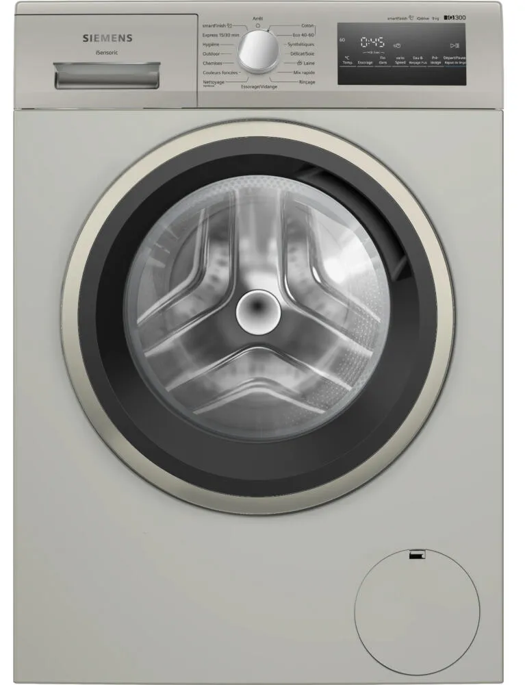 Siemens iQ300 WM14N20XFR çamaşır makinesi Önden yüklemeli 9 kg 1351 RPM Gümüş, Paslanmaz çelik Çamaşır Makineleri