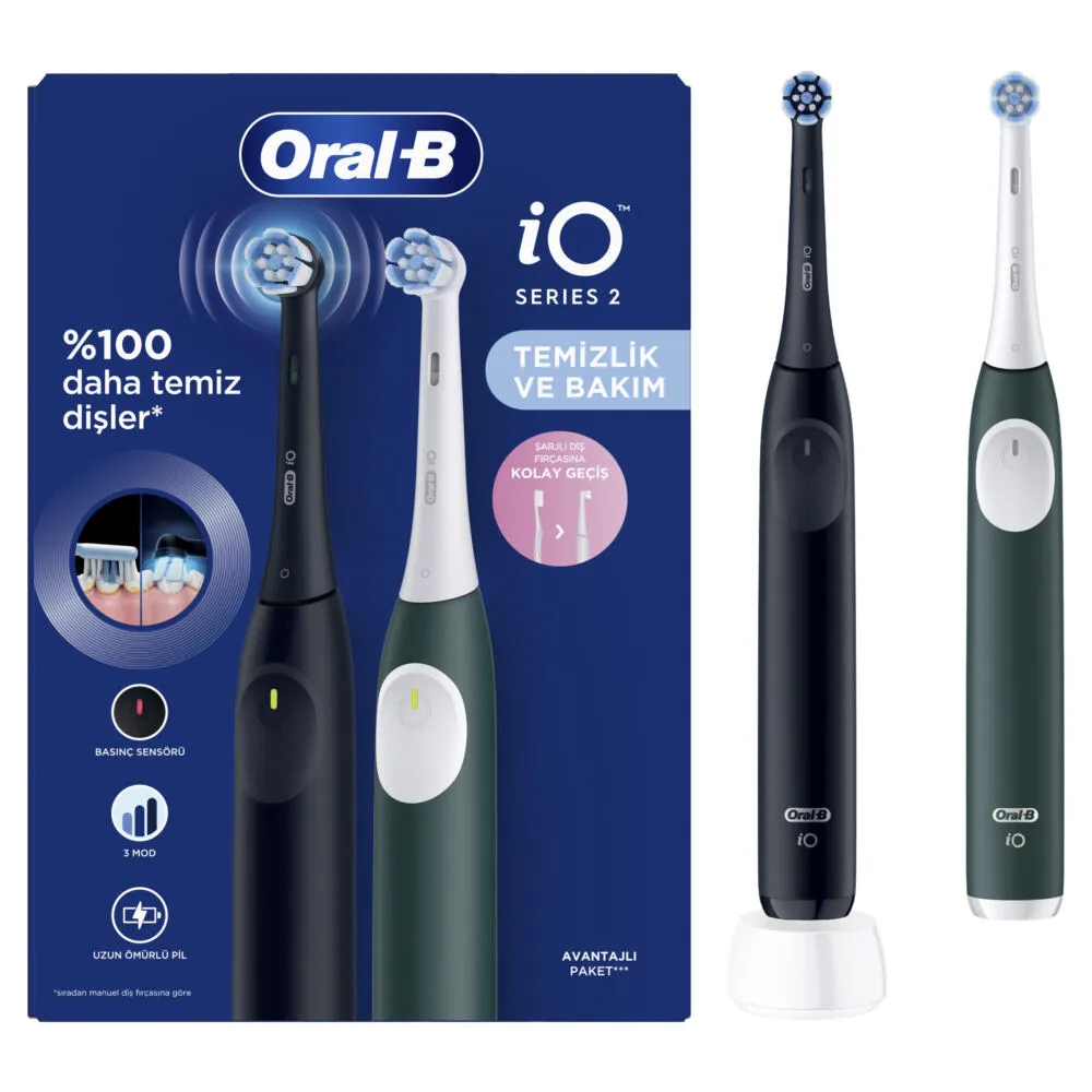 Oral-B iO IO2 ŞARJLI DIŞ FIRÇASI SETI 2'LI - SIYAH / YEŞIL Şarjlı Diş Fırçaları