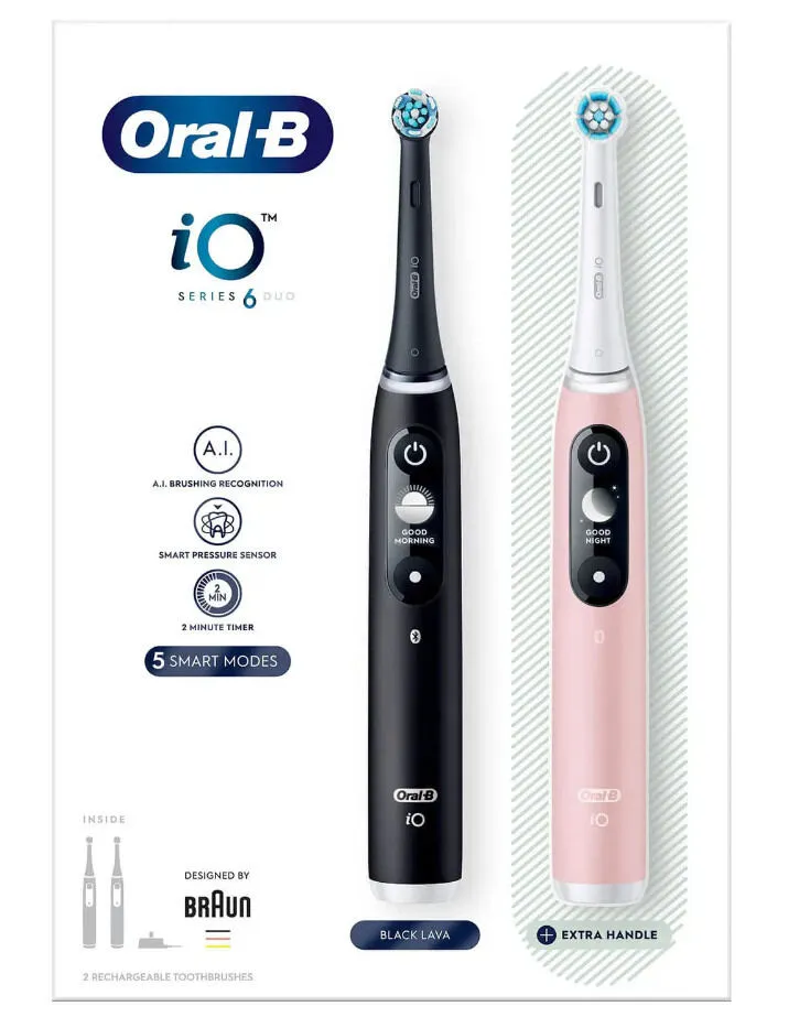 Oral-B iO 6 Yetişkin Döner diş fırçası Siyah, Pembe Şarjlı Diş Fırçaları