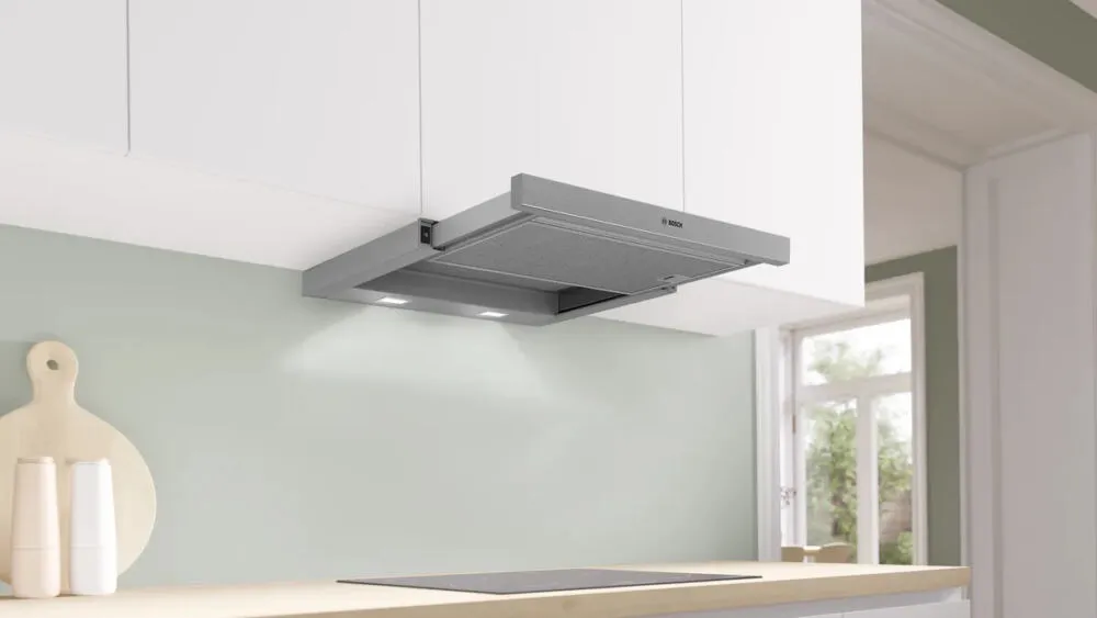 Bosch Serie 2 DFM064W55 ocak bacası Yarı yerleşik (dışa çekmeli) Metalik, Gümüş 394 m³/Saat Thumbnail 1