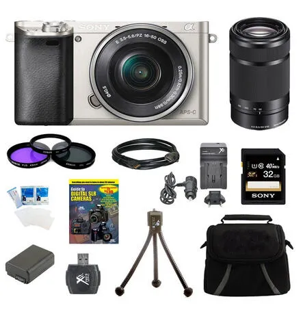 Sony α 6000 + 16-50mm + 55-210mm MILC 24,3 MP CMOS 6000 x 4000 Piksel Gümüş Digital Kamera
