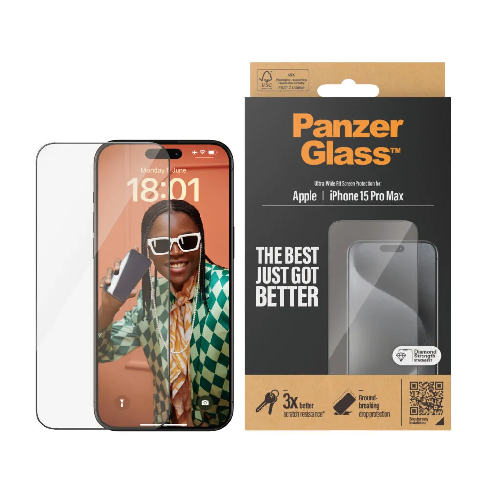 PanzerGlass® Screen Protector iPhone 15 Pro Max | Ultra-Wide Fit 2828 Thumbnail 1